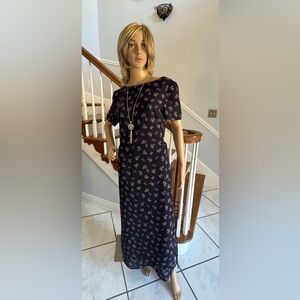 Vintage Maggie London Black Floral Maxi Dress Size 10